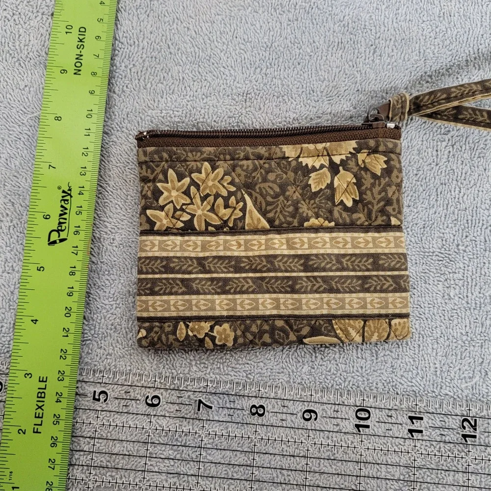 Vera Bradley Vintage Quilted Retired Java Coin Purse Brown Tan Floral‎ Zip Pouch